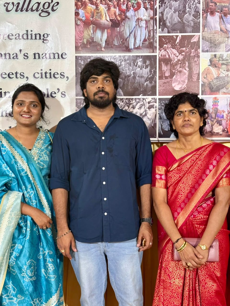 Teja and Lekha with Teja's mother at ISKCON temple, Nampally